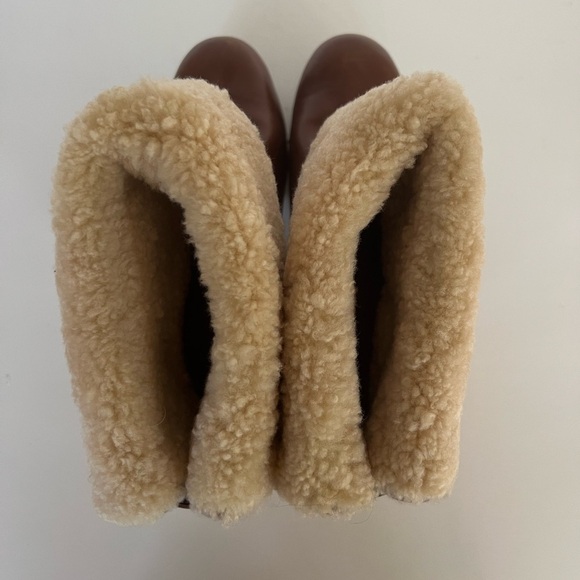 UGG 1958 Lynnea Leather Studded Foldover Clog Boot Shearling Cuff, Caramel, 9 - Picture 4 of 11